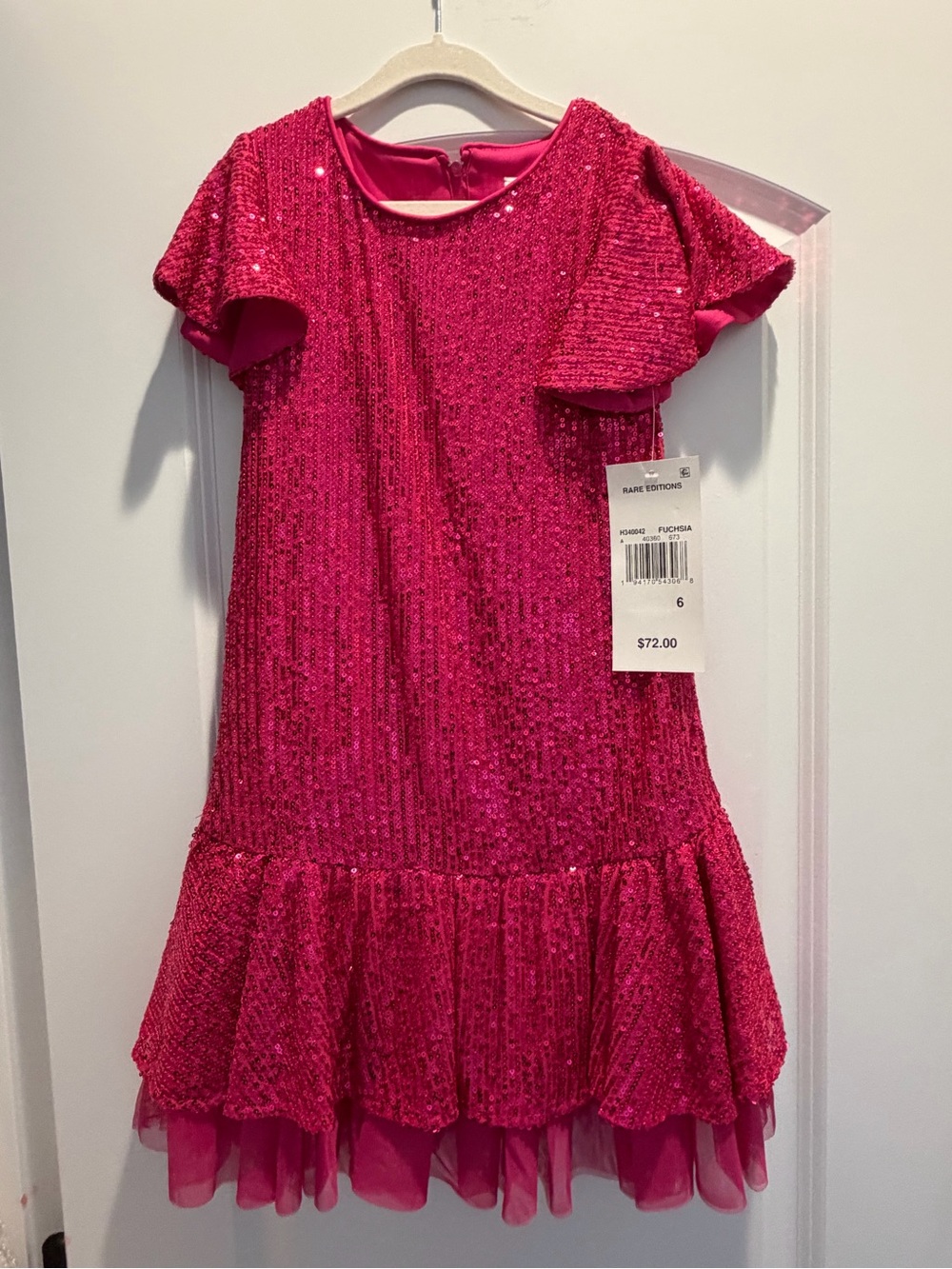 Rare Editions Fuchsia Sequin Flutter Sleeve Party Dress